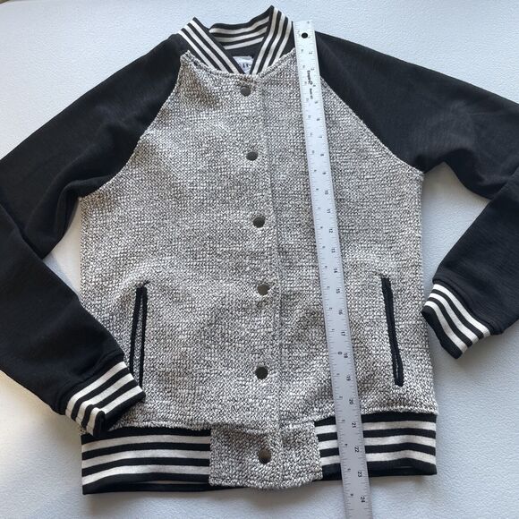 OLIVE + OAK Varsity Jacket Women Size S Fitted Snap Closure Black White Baseball - Picture 8 of 9